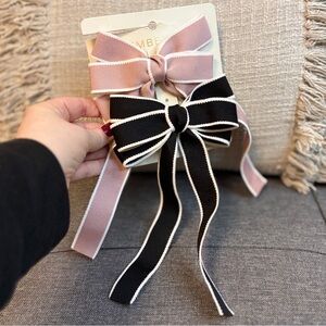 Emberly Bow Hair Clip Set Pink & Black Grosgrain Bows New with Tag